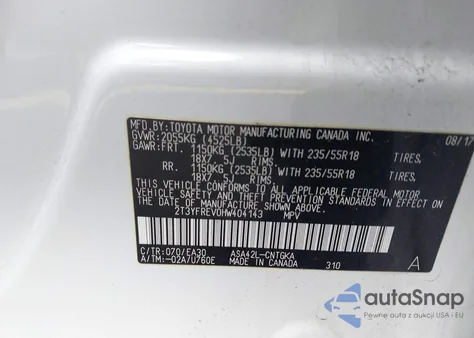 2017 Toyota Rav4 Limited z USA, uszkodzony, nr VIN 2T3YFREV0HW404143